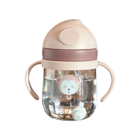250 ml halmflaska Ergonomiskt handtag Anti-kvävning med skala Gravity Ball Design Läcksäker Drop Resistance Vattenflaska för Home-Light Pink
