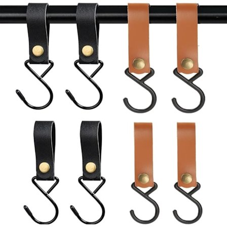 8 bærbare utendørs kroker, S-formede oppbevaringskroker i lær, egnet for camping, hjemmekroker, kleshengere og barnevognskroker.