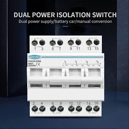 4P 63A 3-fas manuell omkopplare för dubbel effekt, isoleringsbrytare med spärr