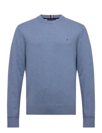 Pima Org Ctn Cashmere Crew Neck Strikkegenser M. Rund Krage Blå Tommy Hilfiger*Betinget Tilbud