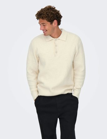 ONLY & SONS Onsdale Rlx Ls Polo Knit Noos - Cream - L