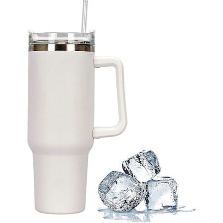 1182 ml reisekrus 40 oz glass med sugerør og lokk, rustfritt stål dobbeltvegget vakuumisolert kaffe for varm og kald kaffe, håndtak, hvit