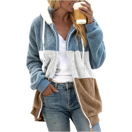 Hettejakke dame teddy fleece kåpe overgangsjakke med hette med lommer glidelås høst vinter plysjjakke fleecejakke vinter XXL