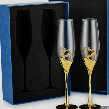 2-osainen metallisydän samppanjalasien setti, ylellinen hääviinilasien setti, sopii ystävänpäivälahjoiksi ja häämuistoiksi