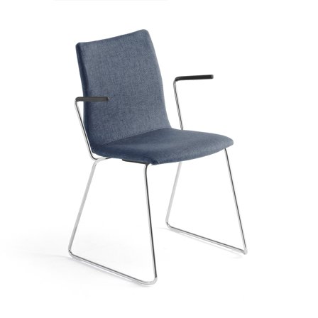 Conference chair OTTAWA with skid base and armrests, grey fabric, grey