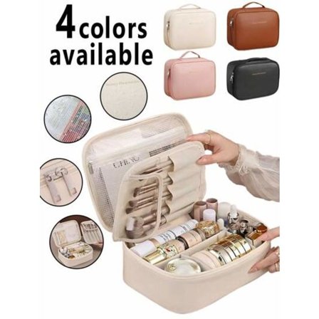 Kosmetikväska i PU-läder med dubbla lager och stor kapacitet - Vattentät necessär för resor med avdelare