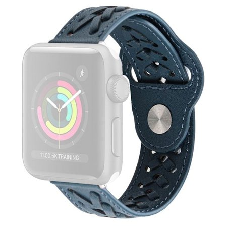 Apple Watch Series 8 (45mm) / Watch Ultra V-muotoinen punos aitoa nahkaa - Sininen