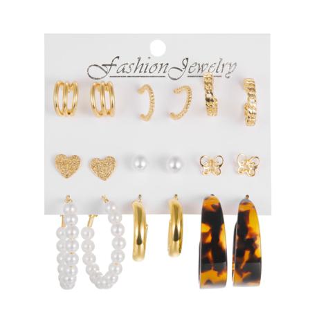 Set Med 9 Par Örhängen Guld