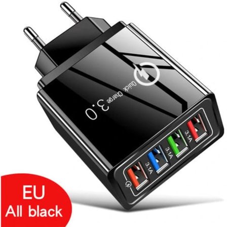 【PP】TS-USB-laddare med flera uttag 15W 4 USB-portar Väggladdare Strömadapter USB-laddningsuttag Reseladdare