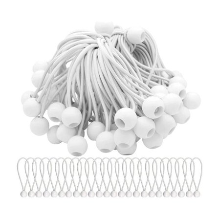 SHINING HOUSE 50 stk. hvide elastikker med elastikkugler til telte, bannere og presenninger