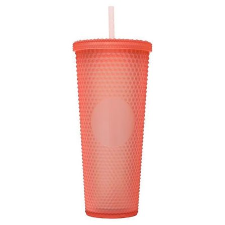 710 ml Bærbar Studded Tumbler med Låg og Sugerør, Iced Coffee Kopper, Dobbeltvægget Glat Kop NHR