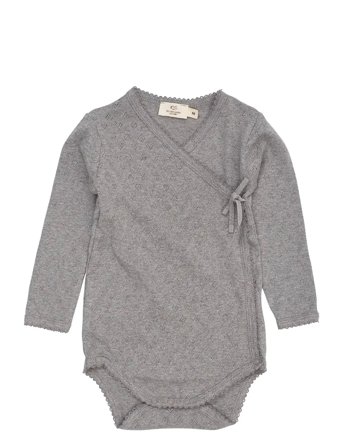 Copenhagen Colors Pointelle Heart Crossover Body Ls - Grey - 80