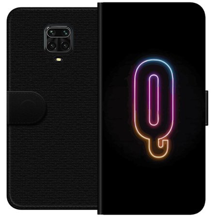 Kompatibel Tegnebogsetui til Xiaomi Xiaomi Redmi Note 9 Pro Minimalistisk neonbogstav Q i lyse farver mod mørk baggrund