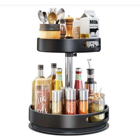 Krydderhylle Organizer 2 Nivå - Roterende Krydder Organizer Metall Lazy Turntable Høydejusterbar Krydderorganisering for Kjøkkenbenk, 12