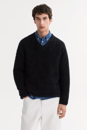 Soft Goat - Men's Brushed V-neck - Men cashmere sweater - XL - Black