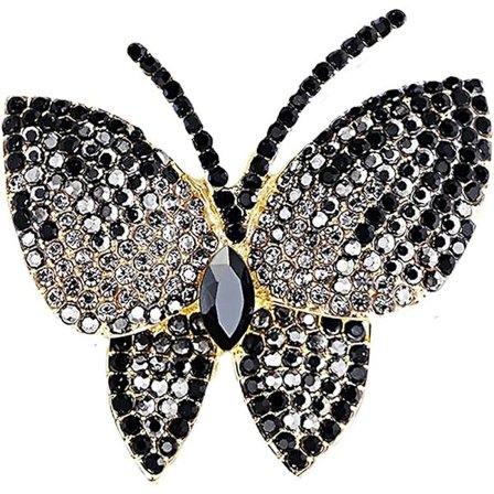 Svart Fjärilsbrosch med Strass för Kvinnor Flickor Män Överdrivet AB Kristallkluster Mode Cartoon Djur Lapel Pins Klänningstillbehör Unisex Del