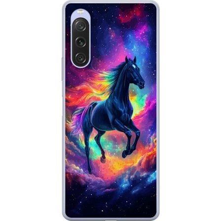 Kompatibelt Mobilskal till Sony Sony Xperia 10 V Färgstark galaxhäst med regnbågsmane i rymdmiljö, magisk fantasyillustration för barnrum, poster