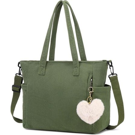 Naisten vakosametti olkalaukku, suuri rento käsilaukku toimistoon, kouluun, ostoksille, pehmeä kangaskassi vihreä