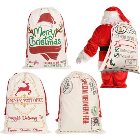 4 stk. 70 x 50 cm julegavepose lærred julemandssækpose med