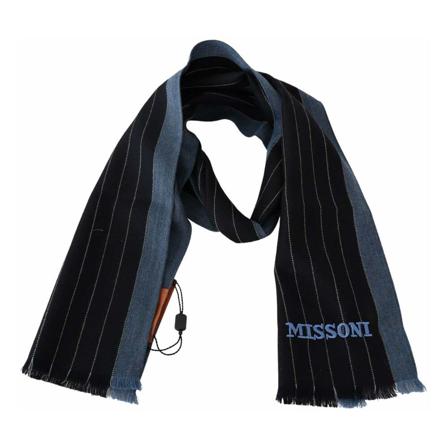 Missoni Black Blue Striped Wool Uni Wrap scarf , Blauw , Dames , Maat: ONE Size Sjaals