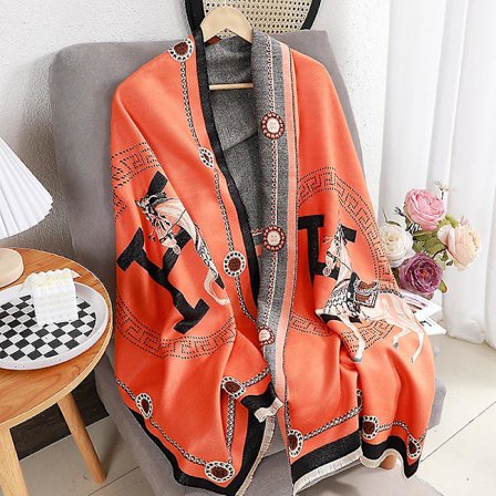 Rutete skjerf for kvinner vinter 2022 nytt damer sjal ull kashmir skjerf høst og vinter rutete skjerf (Stil H - Prancing Horse)