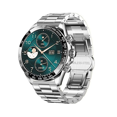 Smartwatch med Bluetooth-samtal, roterande knapp, pulsmätning och blodtrycksmätning, silver