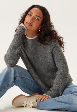 Pieces-Pcivy Ls O-neck Contrast Knit-S