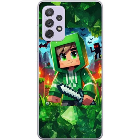 Yhteensopiva Puhelinkuori Samsung Galaxy A52s 5G Minecraft peluri poika vihreä huppari pikseliseikkailu poika miekka Minecraft taidesuunnittelu