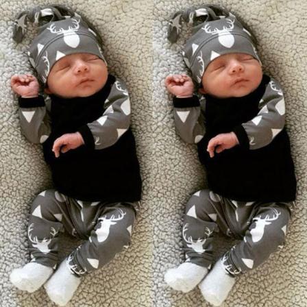 Nyfödda baby Flickor T-shirt Toppar Byxor Byxor Outfits Kläder Bomull Set Grey black 100cm