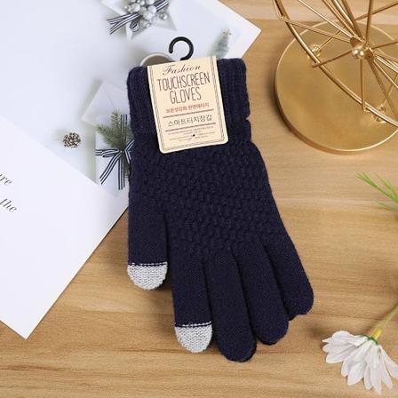 Touchscreen-handsker til kvinder, fleeceforet, varme og kuldebestandige, koreansk stil, trendy og alsidige imiteret cashmere ... Navy blue Free size [