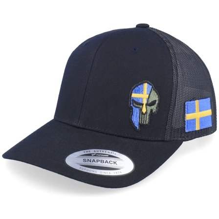 Army Head - Svart trucker Caps - Sverige Sweden Color Army Skull Black Trucker @ Hatstore