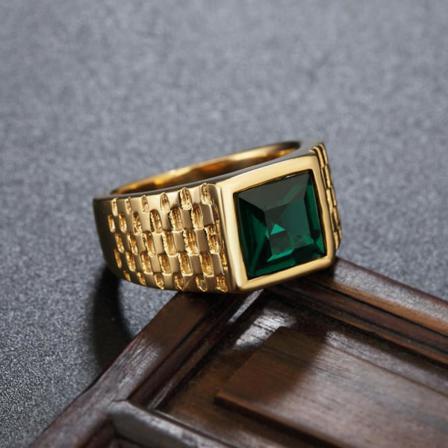Handgjord Ring Med Stor Grön Gul Kristall För Män I 18k Guld Green One Size