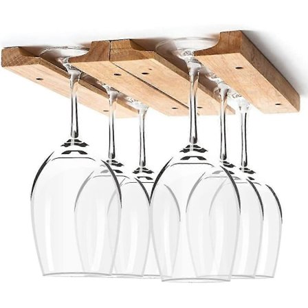 1 stk. Vinglasholder i træ, 28 cm, hængende vinglasholder i træ til montering under skab, opbevaringsstativ til vinglas med 8 monteringsskruer Man Jia