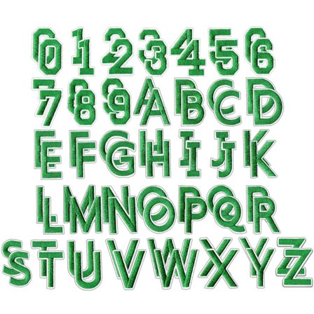 72-delt brodert lappesett med bokstav- og tallkombinasjoner - grønn
