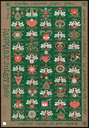 Danmark - julmärkeark 1989 - Takket - Ufoldet