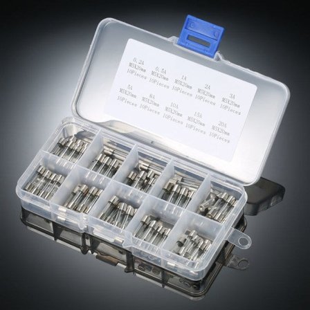 100 glassikringsbokser 5x20 mm 0,2A~20A sikringsrør Blandet boks Tilbehør