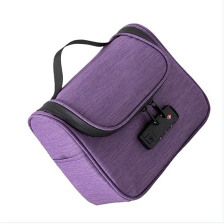 Låsbar Toilettaske - Oxford Stof Kodeopbevaringspose, Sikker Rejse Kosmetik Organizer Purple