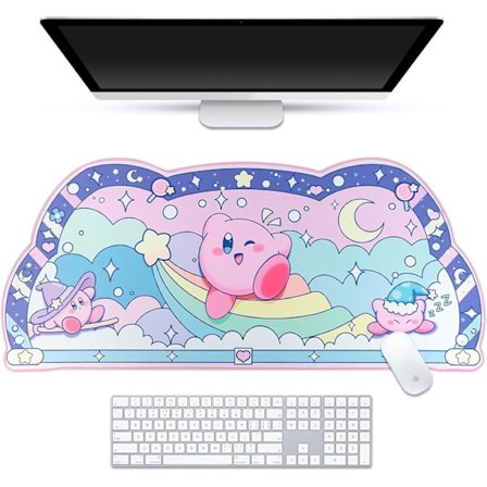 Kirby Skrivbordsunderlägg | Kawaii Söt Anime Tangentbord Gaming PC Laptop Matta | Stor Super Smash Star Allies Forgotten Land Stor Matta Musmatta