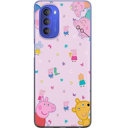Kompatibel Mobilcover til Motorola Moto G51 5G Peppa Gris med en baby i armene, morgris motiv i farverig og blød børneillustration med hjerter