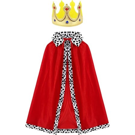 Voksen Konge Dronning Kostymesett, Konge Kappe Dronning Kappe med Krone (Sett med 2).