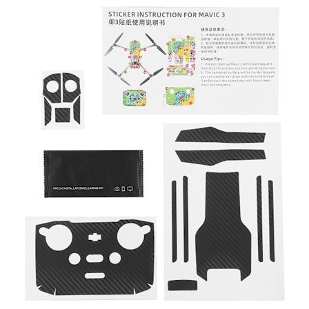 Vedenpitävä PVC-tarra droneille, koristeelliset tarrat, naarmuuntumattomat DJI Mavic 3 -droneille, hiilikuitu, musta