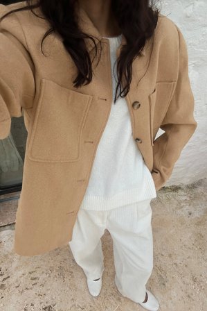 NA-KD - Oversized jakke i ullblanding - Skjortejakker - Beige - EU 40