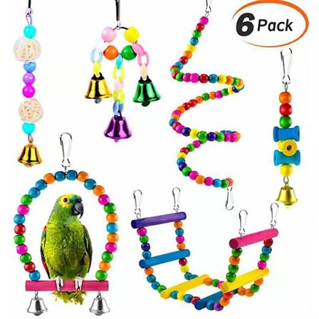 Kombination papegojaleksak set 6 stycken fågel leksak set