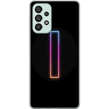 Kompatibel Mobilcover til Samsung Samsung Galaxy A73 5G Minimalistisk neonbogstav I i regnbuefarver mod mørk baggrund