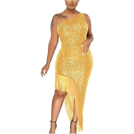 Cocktailkjoler for kvinner, sexy dyp V-hals, full av frynser, spaghettistropper, kjole med paljetter og fjær for ball