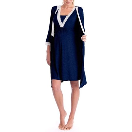 Hejdå - Gravida kvinnors framsida outfit, spets pyjamas, gravid, V-ringad amning, korta ärmar