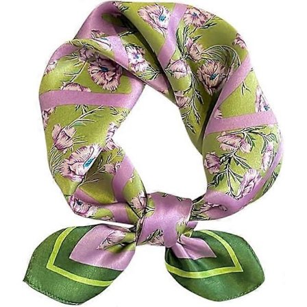 Mulberry Silke Skjerf Lite Firkantet Skjerf 53 x 53 cm Nakkeskjerf Pustende Lettvekt for Kvinner, rosa+grønn