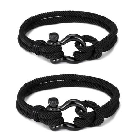 2 stk Sorte Nautiske Armbånd Mænds Håndlavede Nylonreb Armbånd, ZQKLA