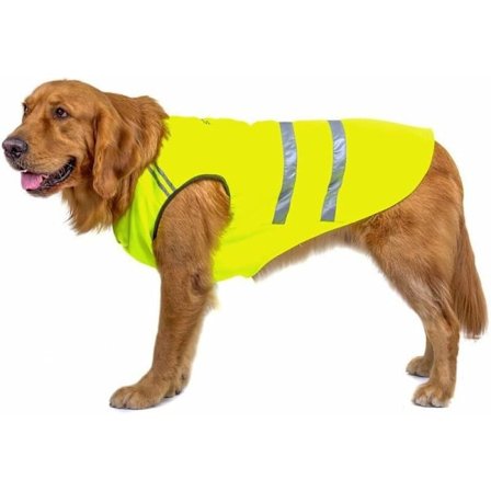 Sikkerhetsvester Reflekterende Hundejakke Tykkelse Komfortabelt Stoff Elastisk Krage Grønn Gul 3XL (Rygglengde 50cm, Bryst 60-70cm)