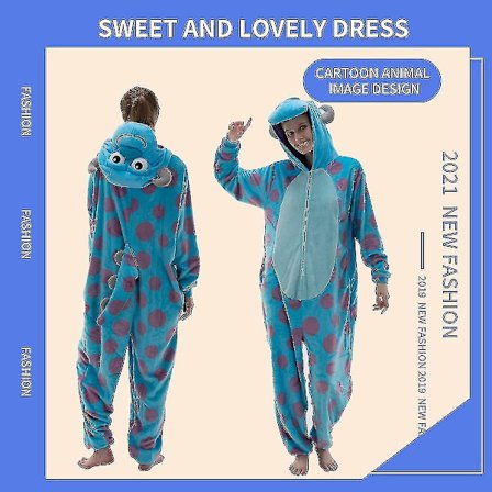 Snug Fit Unisex Vuxen Onesie Pyjamas, Flanell Cosplay Animal One Piece Halloween kostym Sovkläder Hemkläder Q Mike 105cm V